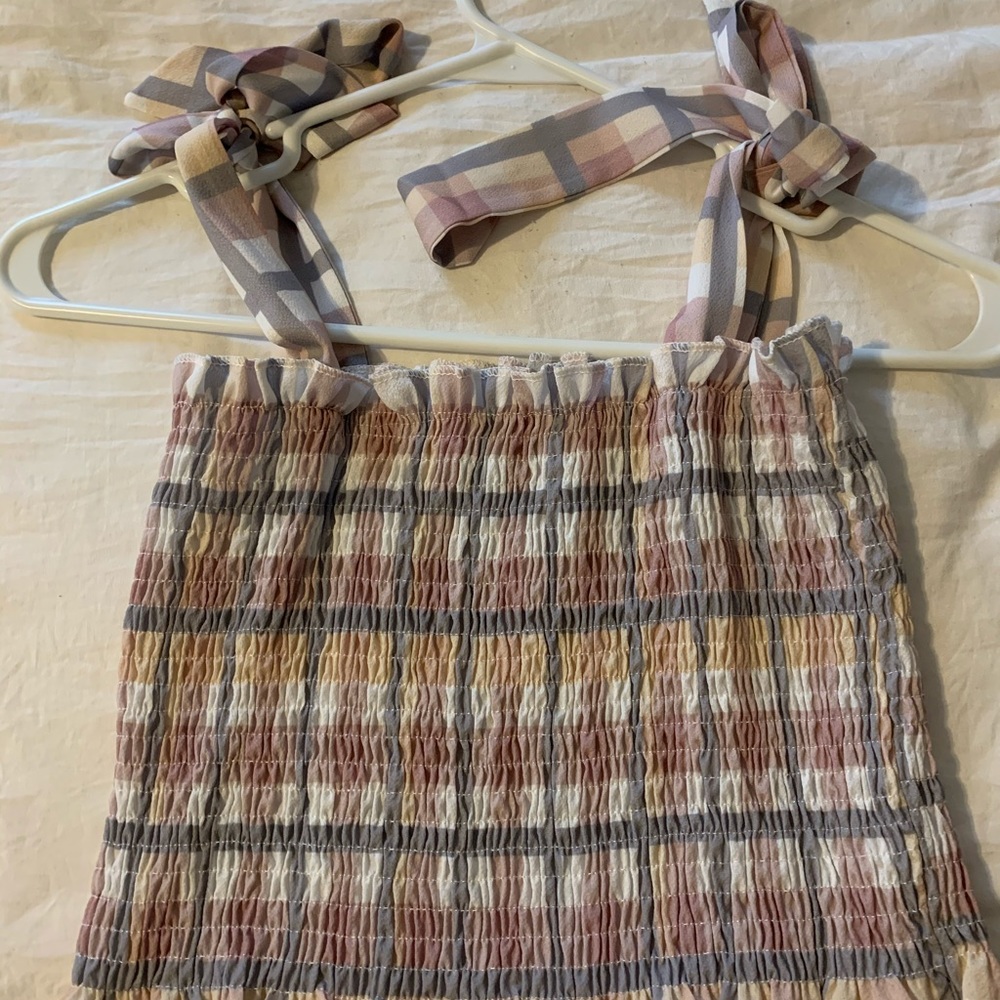 smocked crop top with tie sleeves